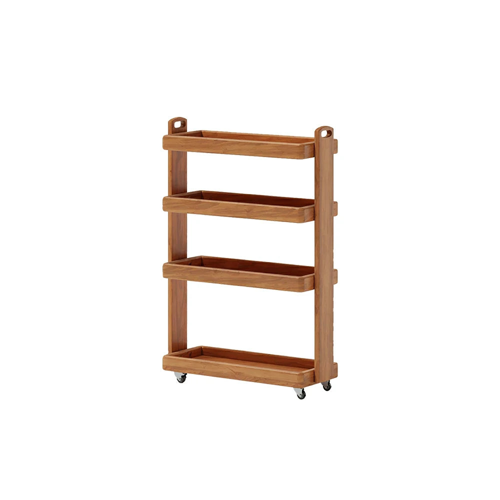 LIVARA Mobile Storage Rack Space Saving Solid Wood Shelf for Living Room Corners Kitchen & Study Areas - Cherry
