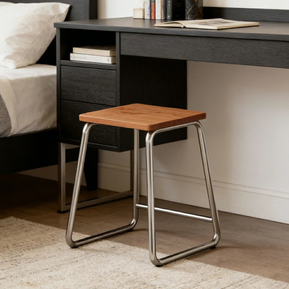 LIVARA 8812 Solid Wood Vanity Table, Rubberwood With Cherry Veneer, Stainless Steel Legs, Soft-Close Drawers, Extendable Tabletop - Wood