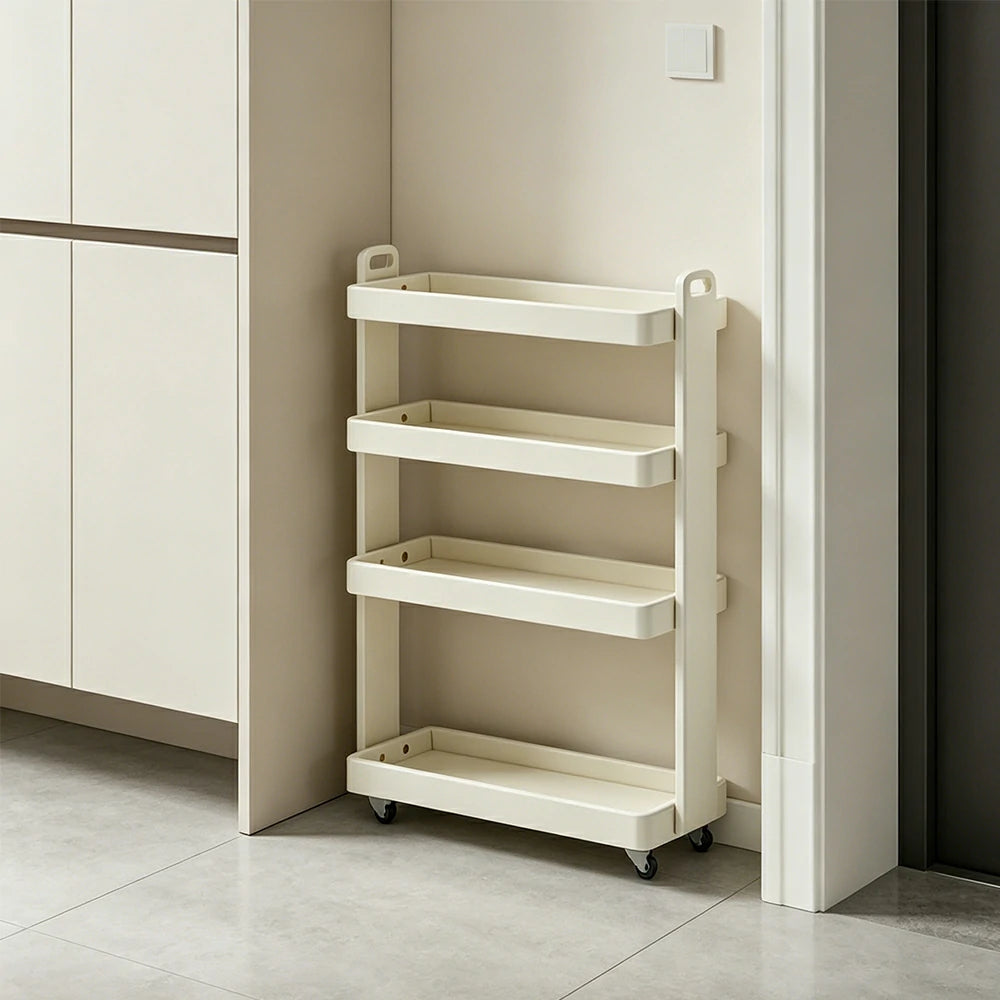 LIVARA Mobile Storage Rack Space Saving Solid Wood Shelf for Living Room Corners Kitchen & Study Areas - White