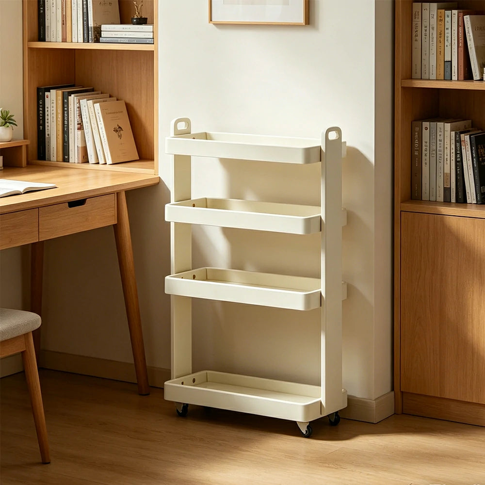 LIVARA Mobile Storage Rack Space Saving Solid Wood Shelf for Living Room Corners Kitchen & Study Areas - White