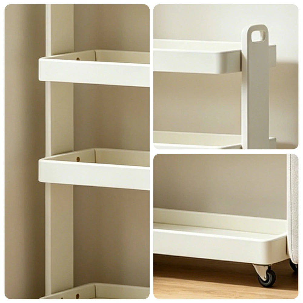 LIVARA Mobile Storage Rack Space Saving Solid Wood Shelf for Living Room Corners Kitchen & Study Areas - White