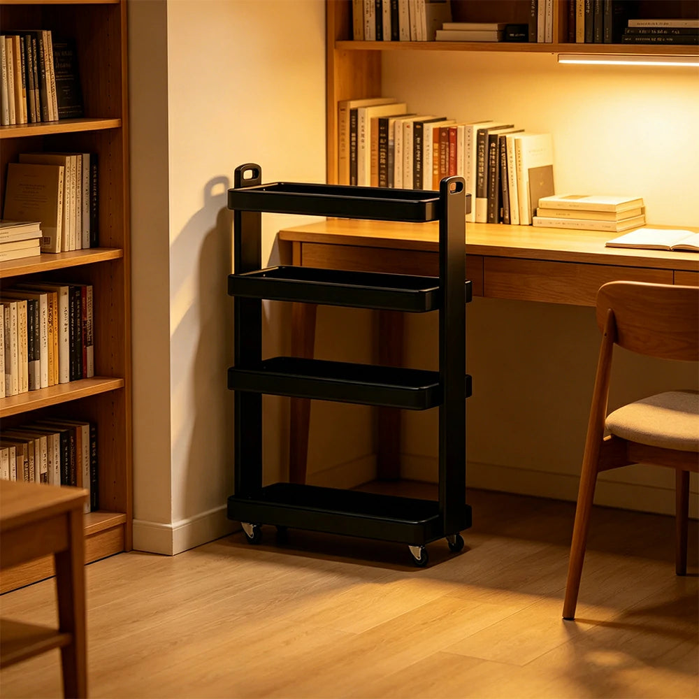 LIVARA Mobile Storage Rack Space Saving Solid Wood Shelf for Living Room Corners Kitchen & Study Areas - Black