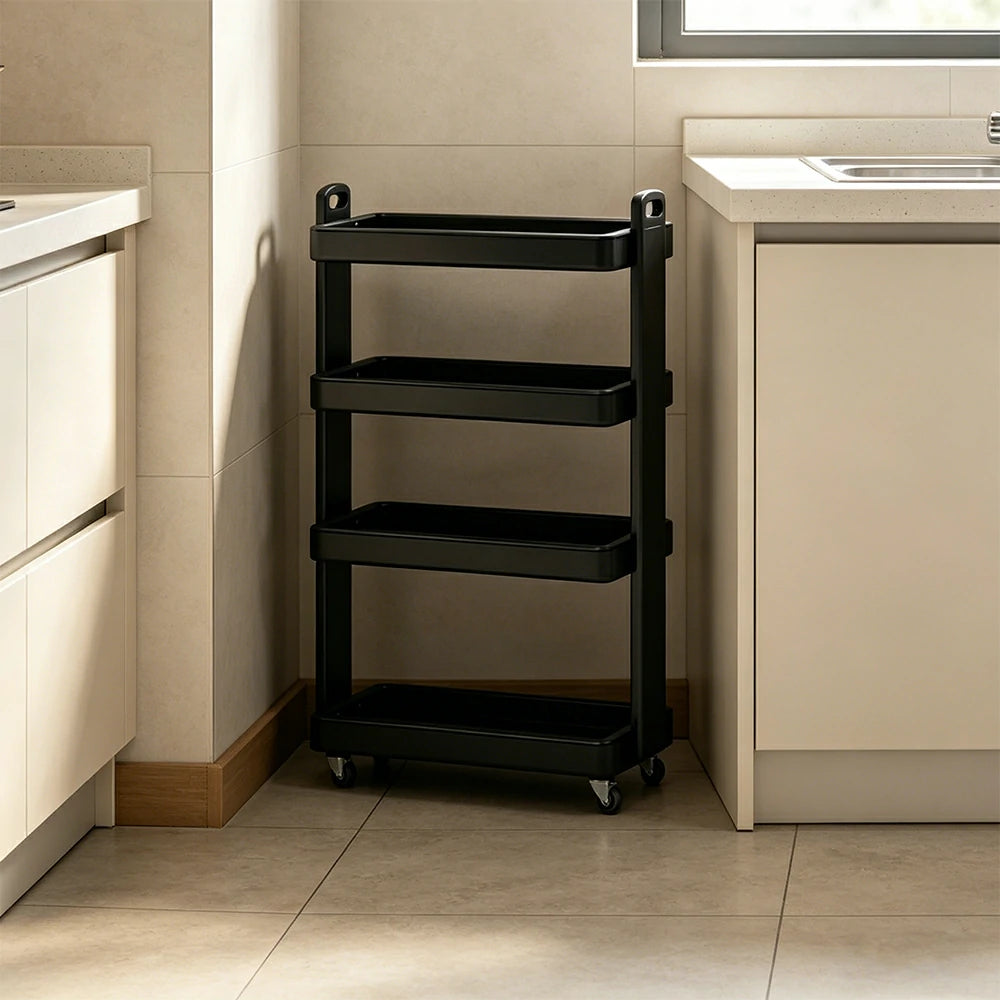 LIVARA Mobile Storage Rack Space Saving Solid Wood Shelf for Living Room Corners Kitchen & Study Areas - Black