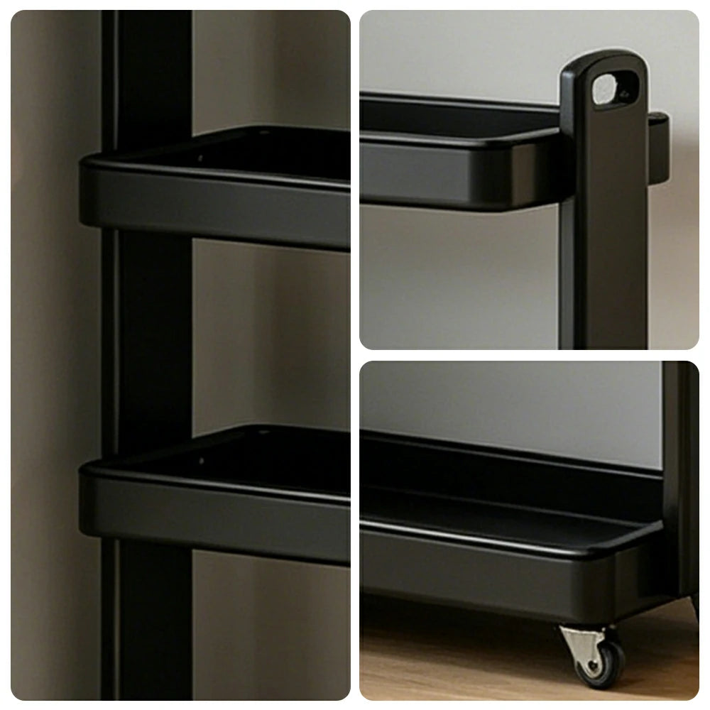 LIVARA Mobile Storage Rack Space Saving Solid Wood Shelf for Living Room Corners Kitchen & Study Areas - Black