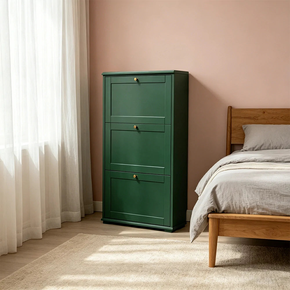 LIVARA Flip Down Shoe Cabinet Slim Space Saving Storage 55/75cm for Entryway Hallway & Bedroom - Green