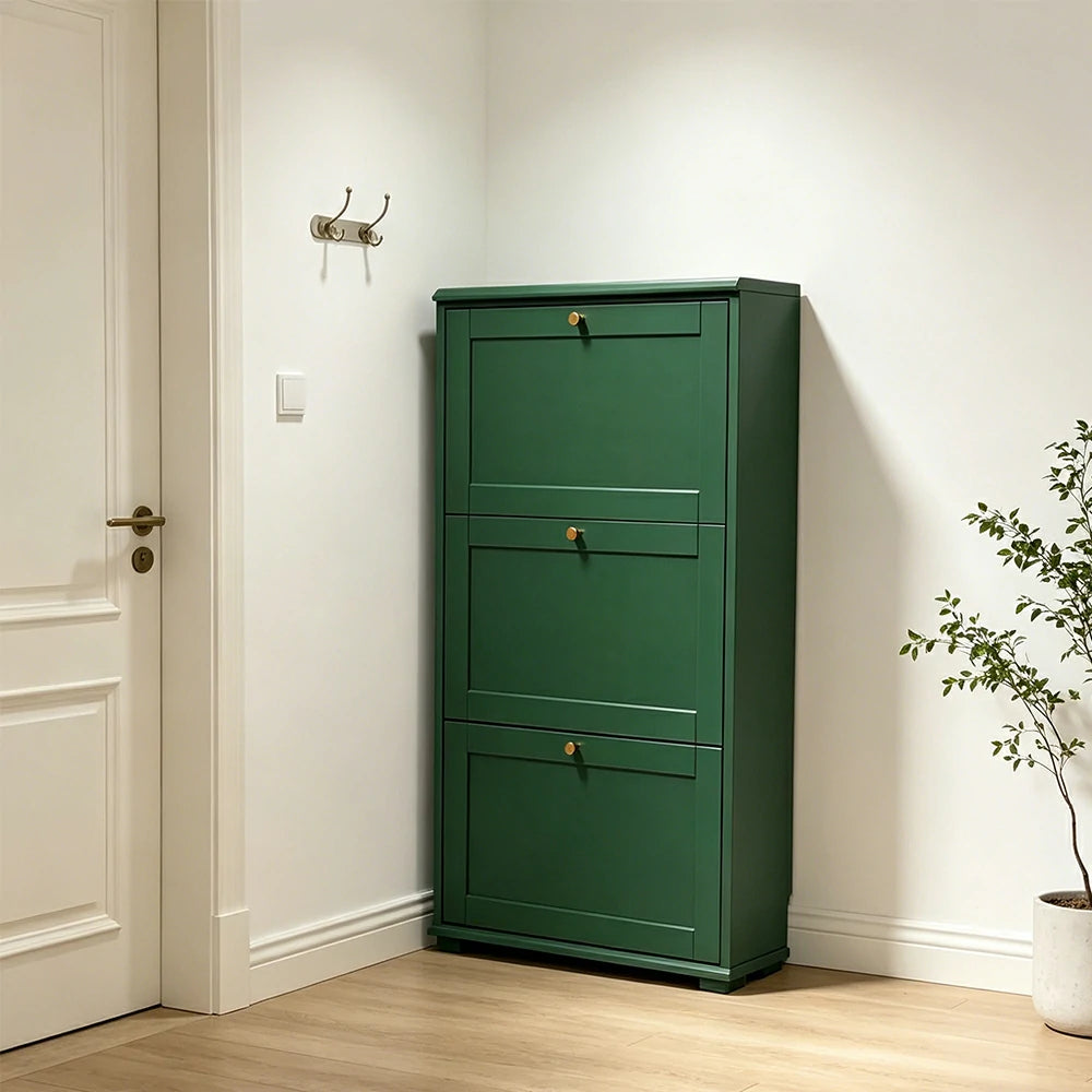 LIVARA Flip Down Shoe Cabinet Slim Space Saving Storage 55/75cm for Entryway Hallway & Bedroom - Green