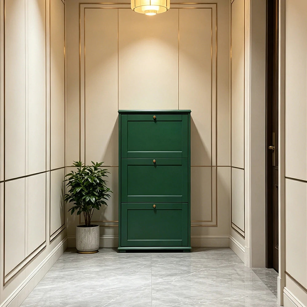 LIVARA Flip Down Shoe Cabinet Slim Space Saving Storage 55/75cm for Entryway Hallway & Bedroom - Green