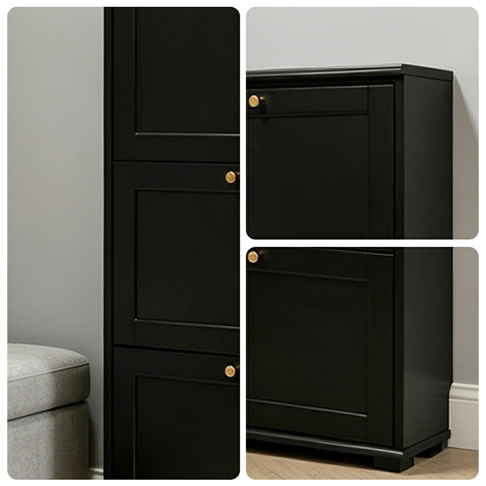 LIVARA Flip Down Shoe Cabinet Slim Space Saving Storage 55/75cm for Entryway Hallway & Bedroom - Black