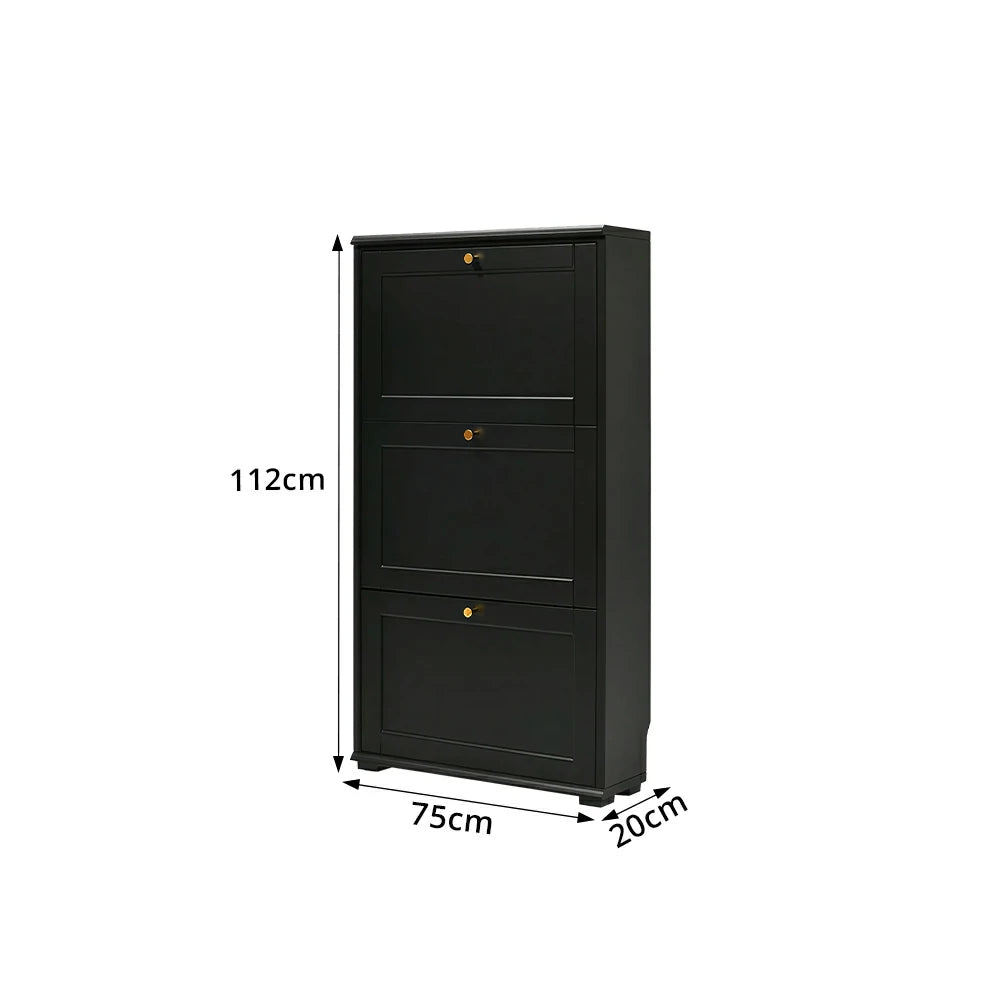 LIVARA Flip Down Shoe Cabinet Slim Space Saving Storage 55/75cm for Entryway Hallway & Bedroom - Black