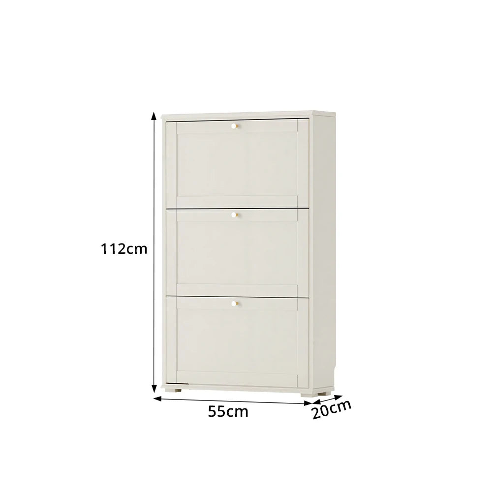 LIVARA Flip Down Shoe Cabinet Slim Space Saving Storage 55/75cm for Entryway Hallway & Bedroom - White