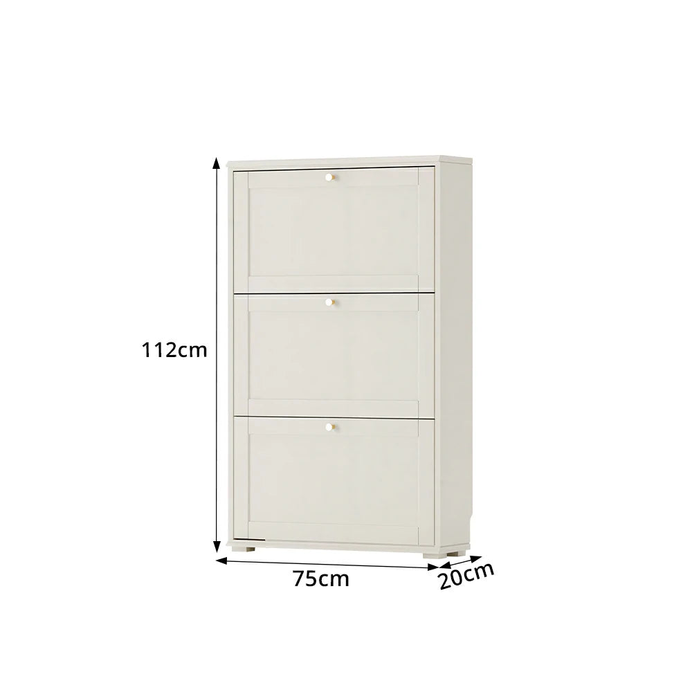 LIVARA Flip Down Shoe Cabinet Slim Space Saving Storage 55/75cm for Entryway Hallway & Bedroom - White