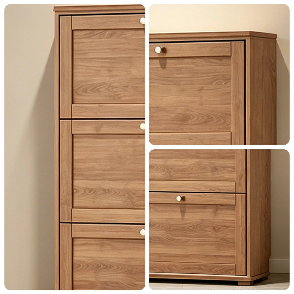 LIVARA Flip Down Shoe Cabinet Slim Space Saving Storage 55/75cm for Entryway Hallway & Bedroom - Cherry