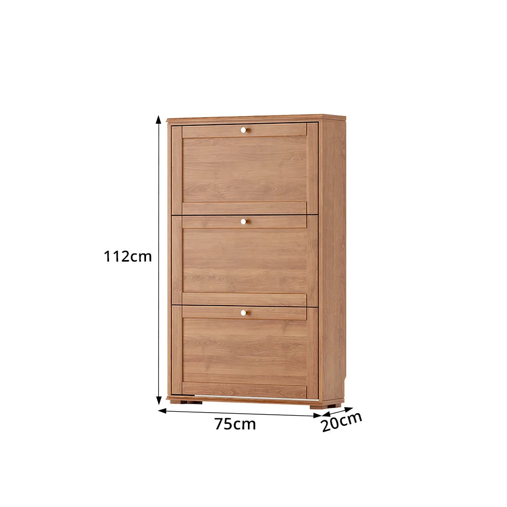 LIVARA Flip Down Shoe Cabinet Slim Space Saving Storage 55/75cm for Entryway Hallway & Bedroom - Cherry