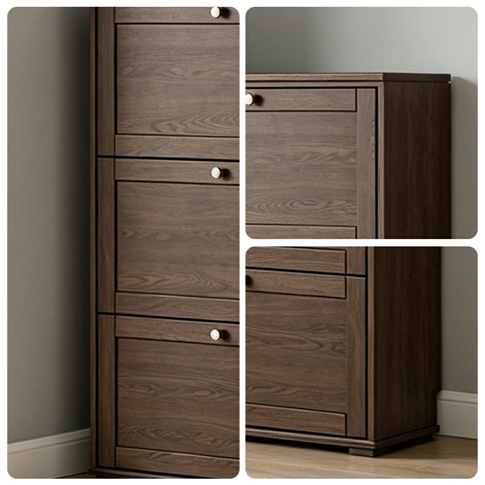 LIVARA Flip Down Shoe Cabinet Slim Space Saving Storage 55/75cm for Entryway Hallway & Bedroom - Walnut