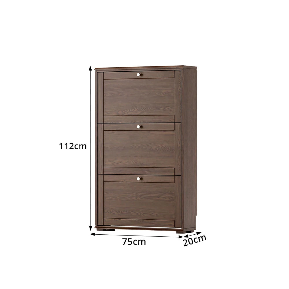 LIVARA Flip Down Shoe Cabinet Slim Space Saving Storage 55/75cm for Entryway Hallway & Bedroom - Walnut