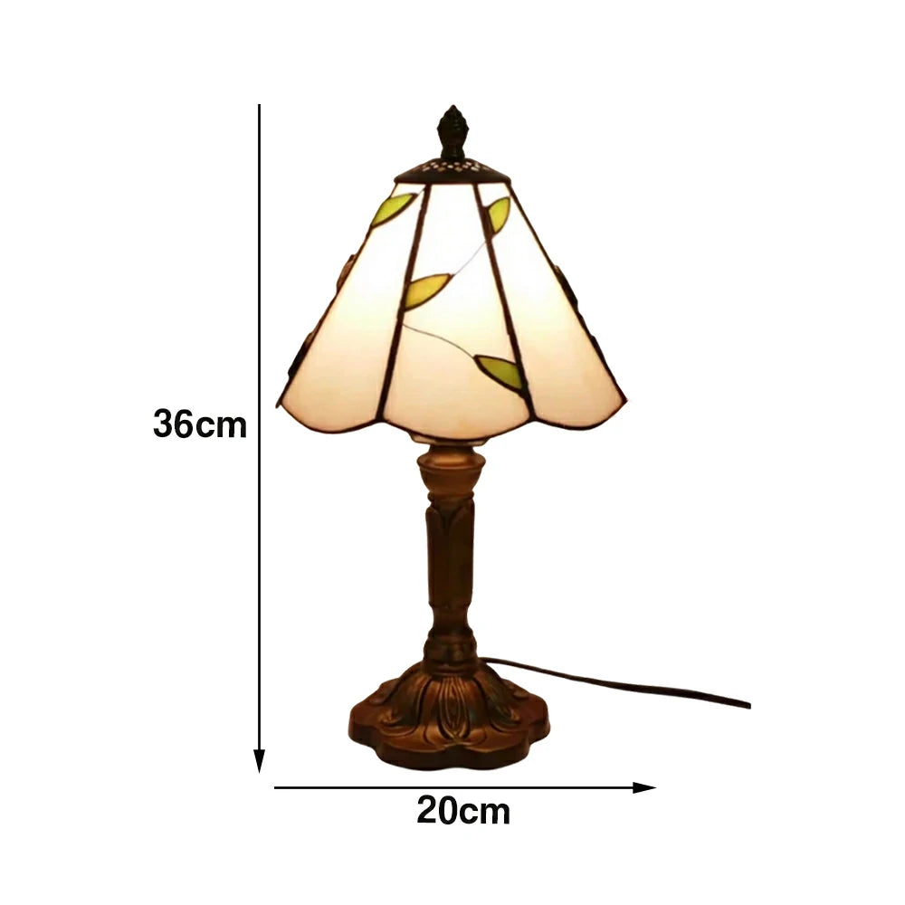 LIVARA Beige Leaf Stained Glass Table Lamp Handmade Tiffany Style E27 Bedside Light Vintage Decor for Living Room Bedroom Study