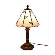 LIVARA Beige Leaf Stained Glass Table Lamp Handmade Tiffany Style E27 Bedside Light Vintage Decor for Living Room Bedroom Study