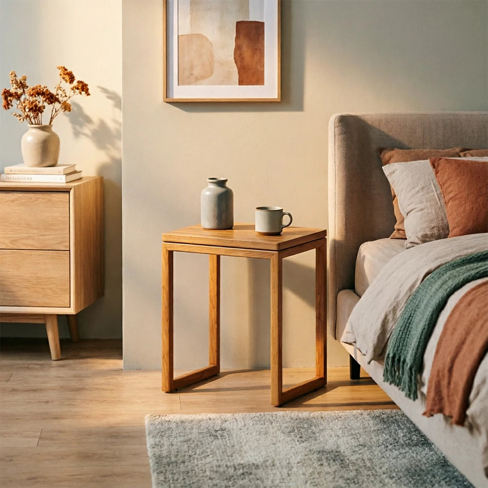 LIVARA Mobile Side Table Solid Wood Storage End Table with Hidden Casters for Living Room Bedroom & Bedside - Cherry
