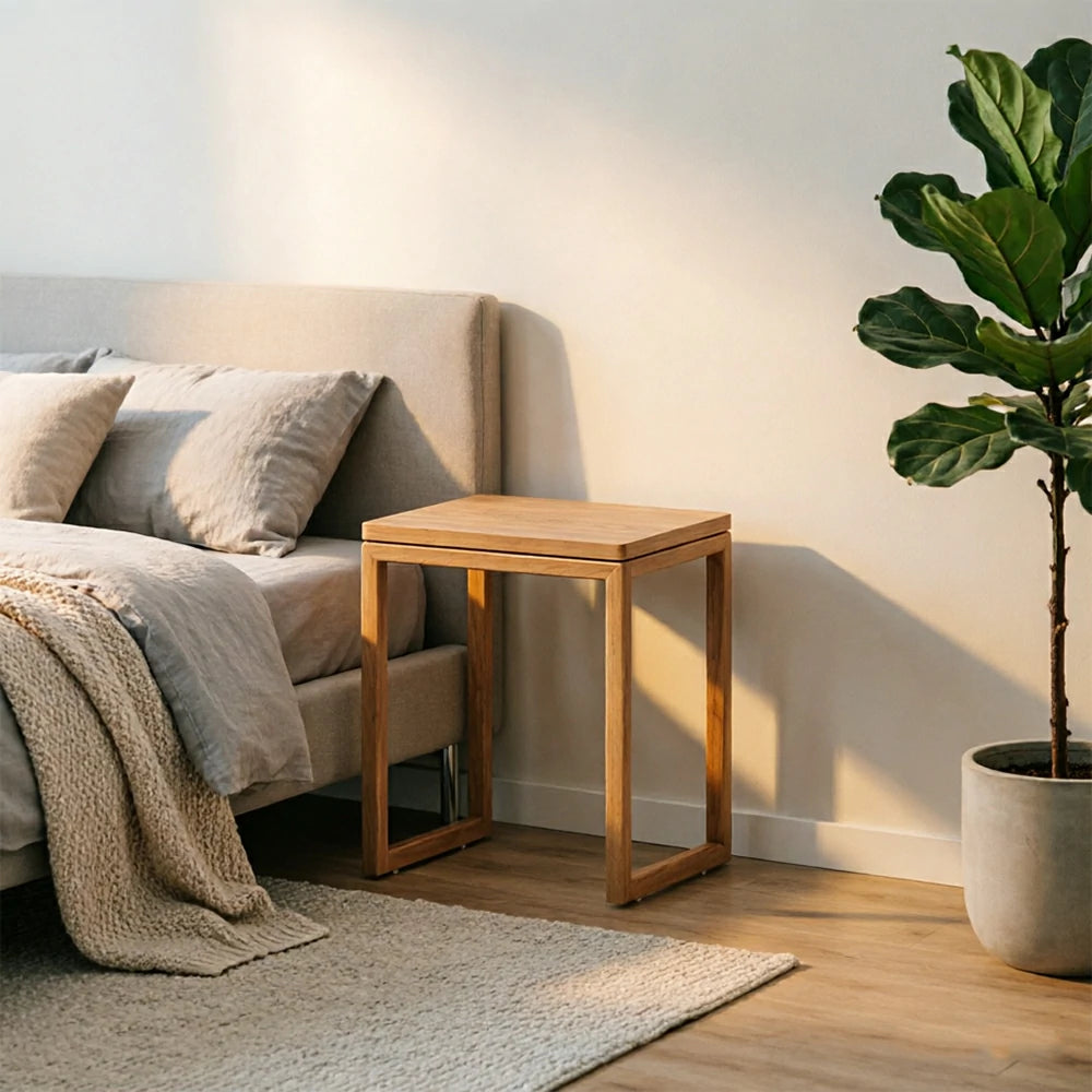 LIVARA Mobile Side Table Solid Wood Storage End Table with Hidden Casters for Living Room Bedroom & Bedside - Cherry