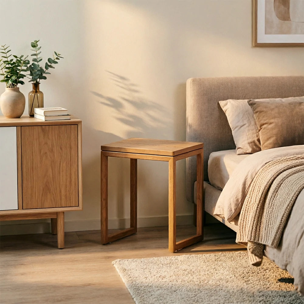 LIVARA Mobile Side Table Solid Wood Storage End Table with Hidden Casters for Living Room Bedroom & Bedside - Cherry