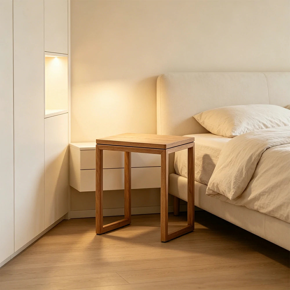 LIVARA Mobile Side Table Solid Wood Storage End Table with Hidden Casters for Living Room Bedroom & Bedside - Cherry