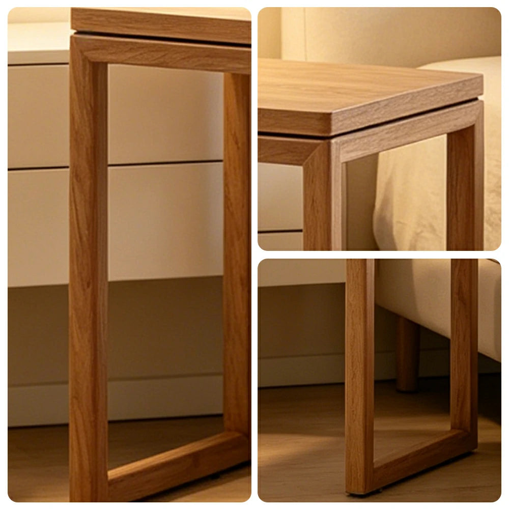 LIVARA Mobile Side Table Solid Wood Storage End Table with Hidden Casters for Living Room Bedroom & Bedside - Cherry