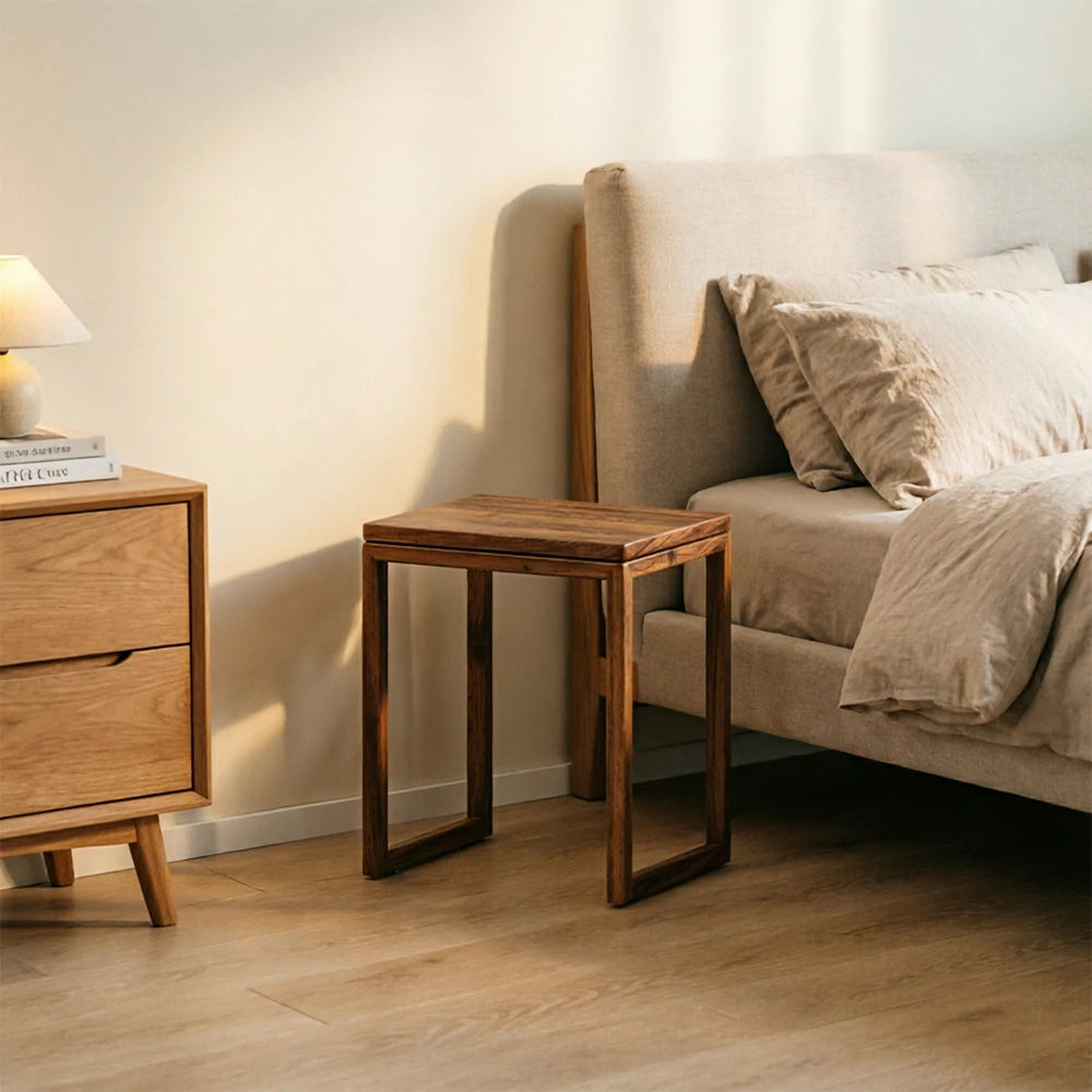 LIVARA Mobile Side Table Solid Wood Storage End Table with Hidden Casters for Living Room Bedroom & Bedside - Walnut