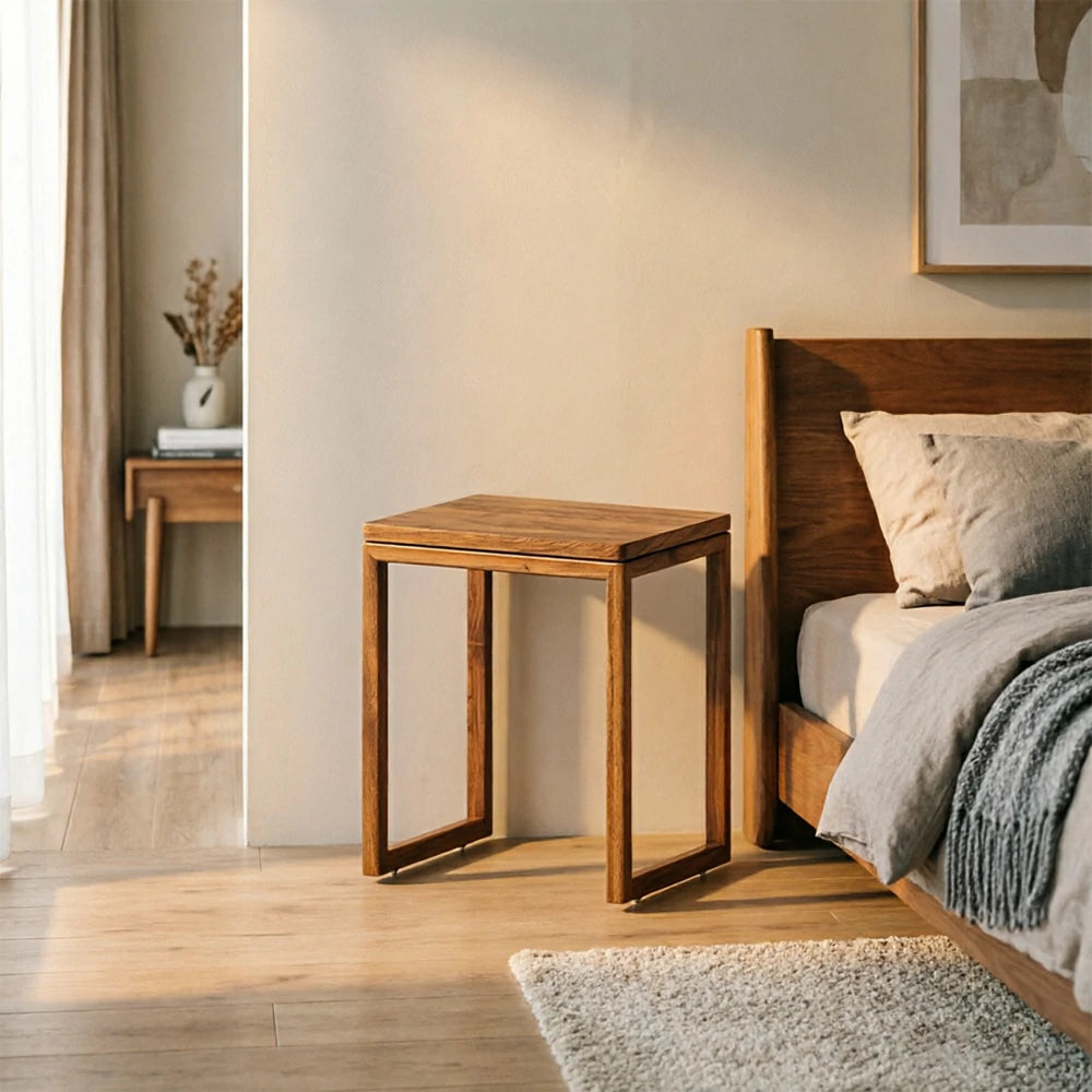 LIVARA Mobile Side Table Solid Wood Storage End Table with Hidden Casters for Living Room Bedroom & Bedside - Walnut