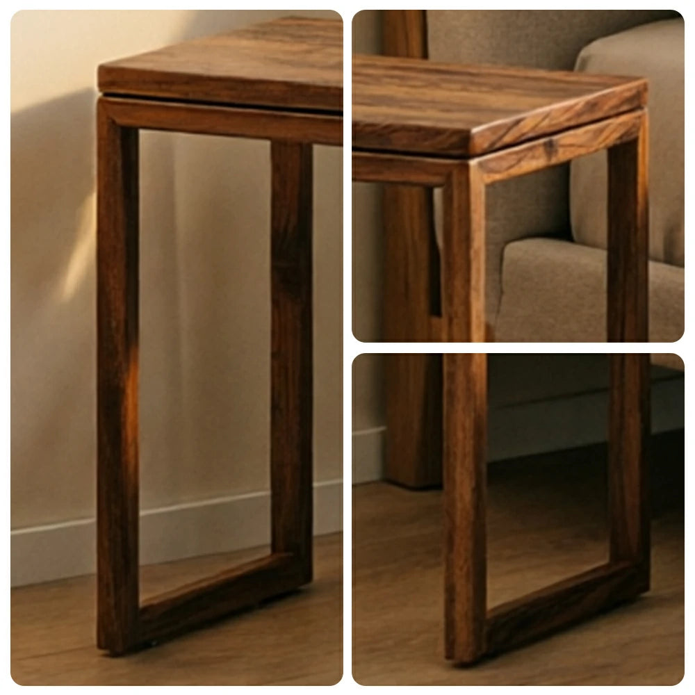 LIVARA Mobile Side Table Solid Wood Storage End Table with Hidden Casters for Living Room Bedroom & Bedside - Walnut
