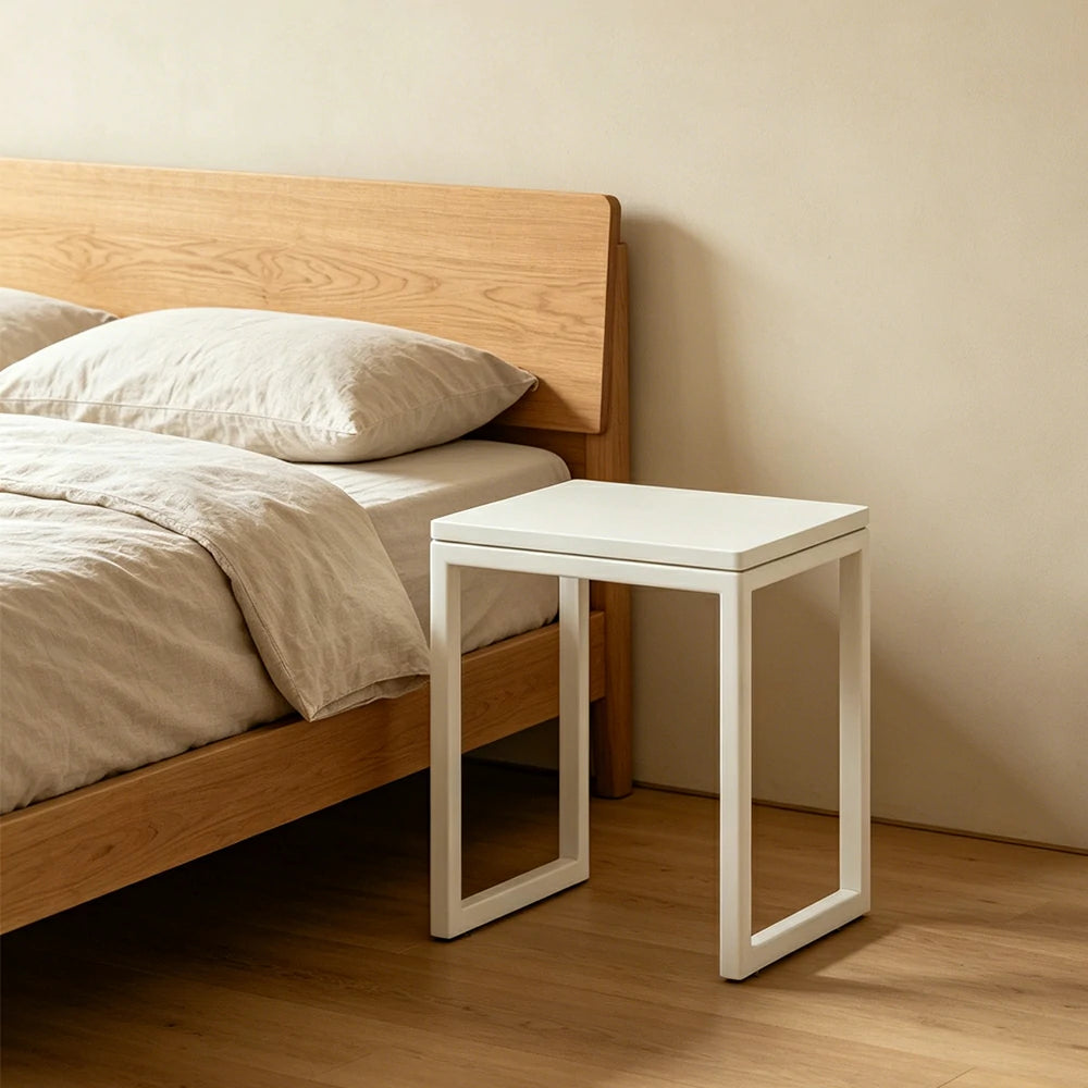 LIVARA Mobile Side Table Solid Wood Storage End Table with Hidden Casters for Living Room Bedroom & Bedside - White