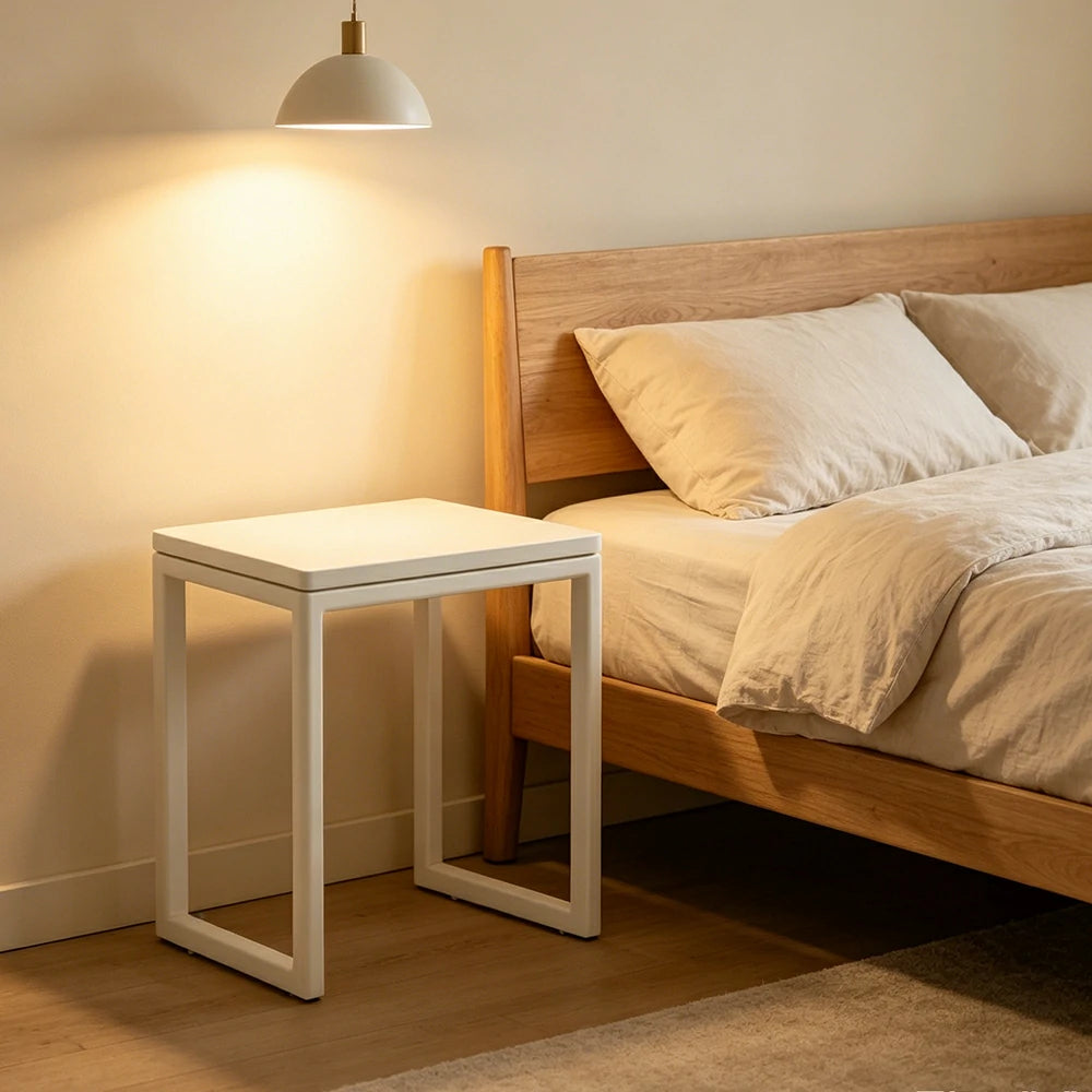 LIVARA Mobile Side Table Solid Wood Storage End Table with Hidden Casters for Living Room Bedroom & Bedside - White