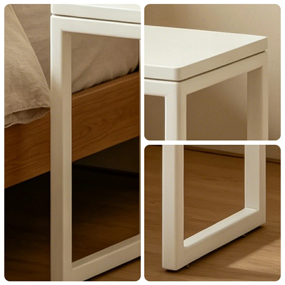 LIVARA Mobile Side Table Solid Wood Storage End Table with Hidden Casters for Living Room Bedroom & Bedside - White
