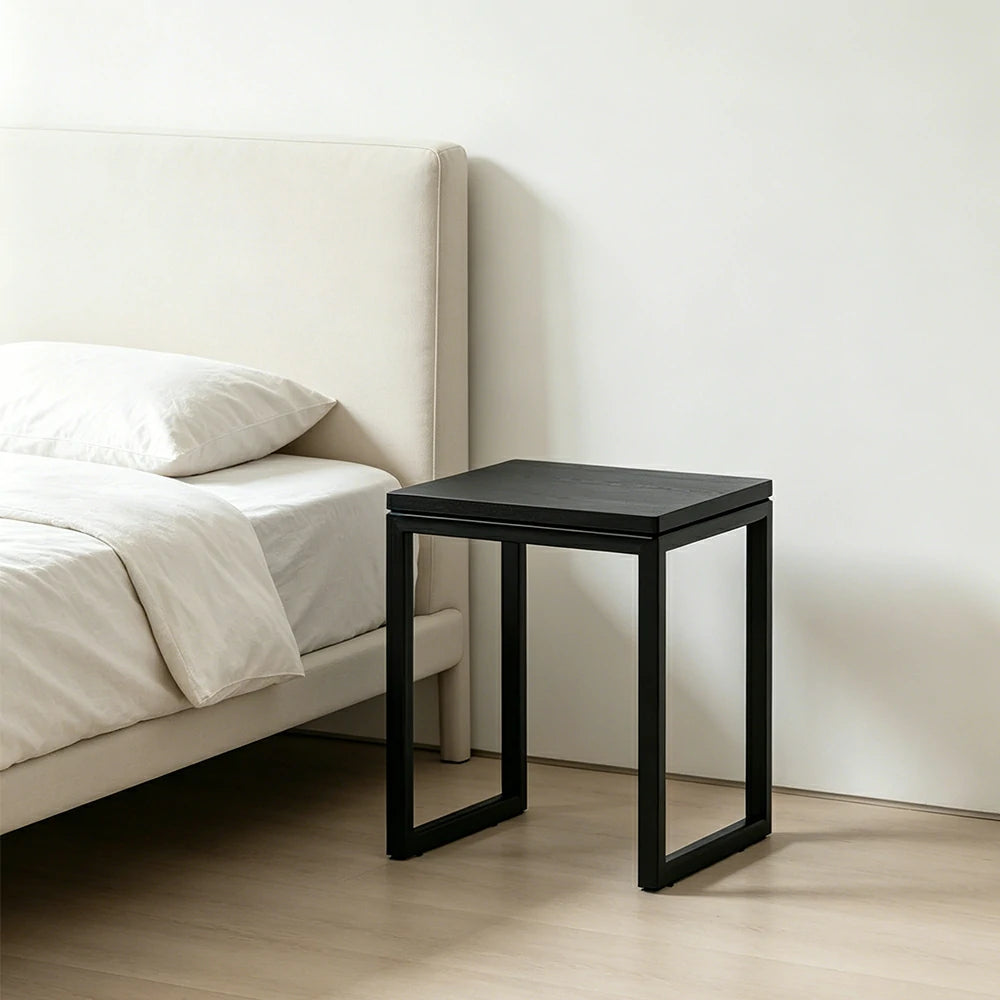LIVARA Mobile Side Table Solid Wood Storage End Table with Hidden Casters for Living Room Bedroom & Bedside - Black