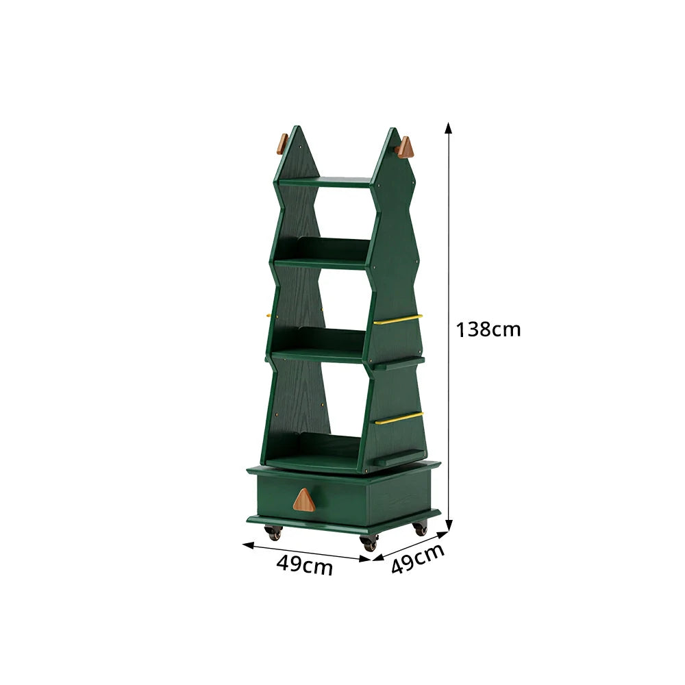 LIVARA Children’s Rotating Bookshelf Multi Layer Solid Wood Storage Shelf for Kids Room & Reading Corner - Green