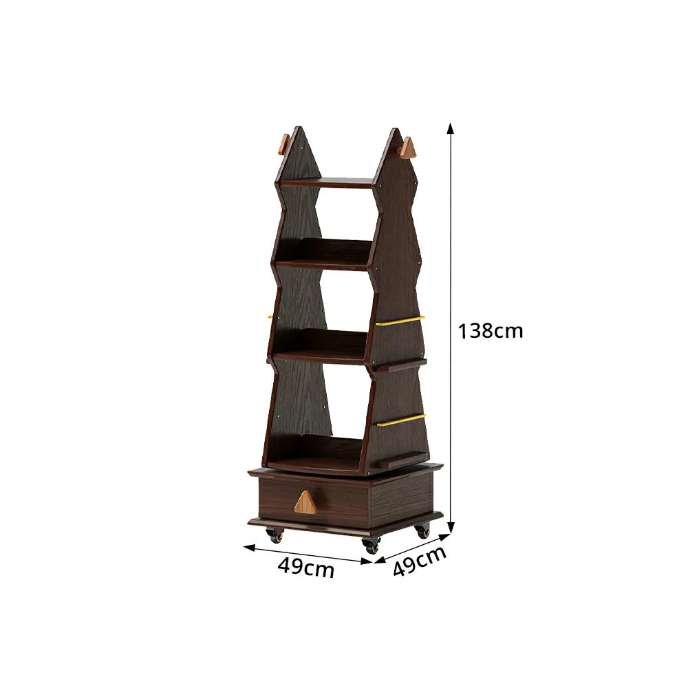LIVARA Children’s Rotating Bookshelf Multi Layer Solid Wood Storage Shelf for Kids Room & Reading Corner - Walnut