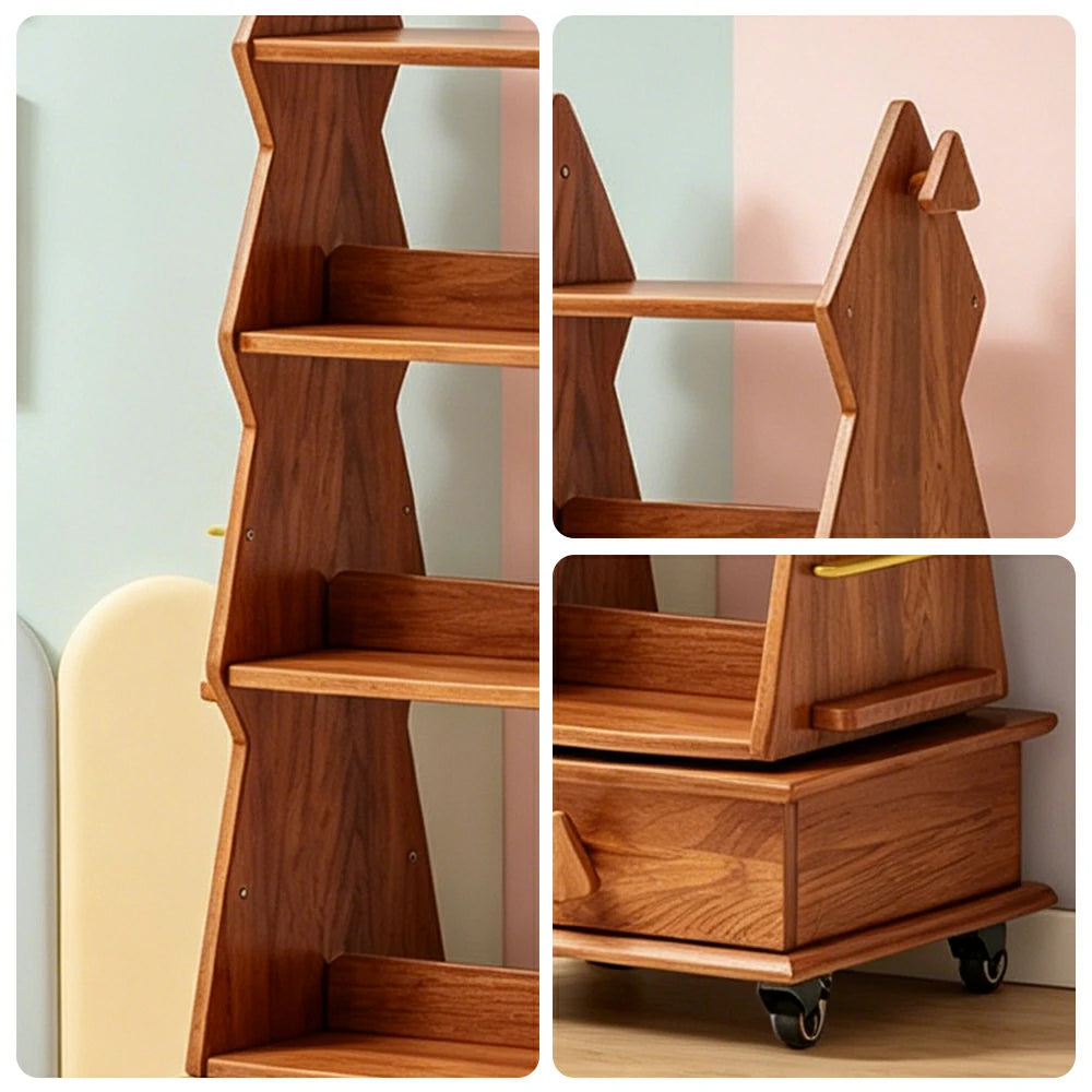LIVARA Children’s Rotating Bookshelf Multi Layer Solid Wood Storage Shelf for Kids Room & Reading Corner - Cherry