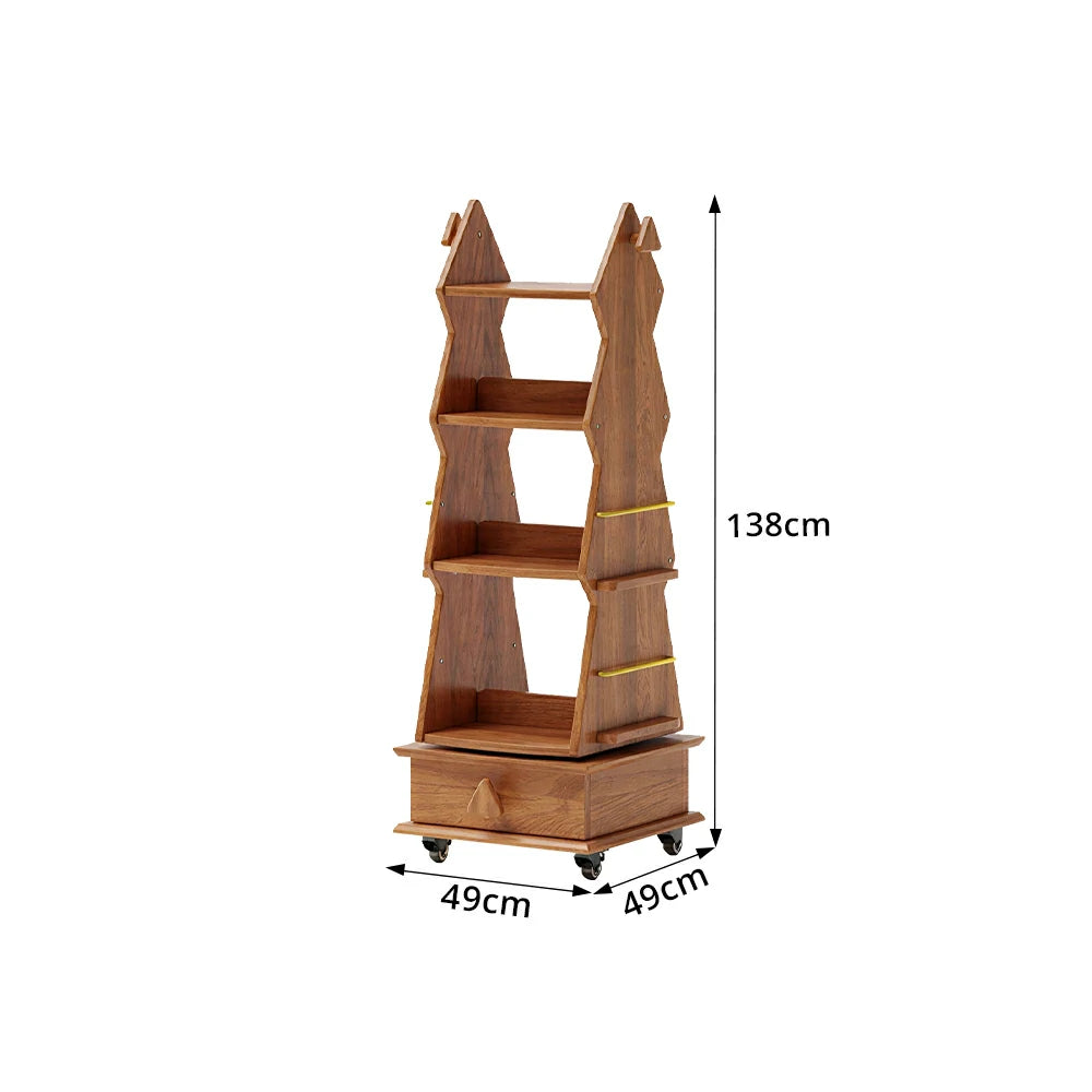 LIVARA Children’s Rotating Bookshelf Multi Layer Solid Wood Storage Shelf for Kids Room & Reading Corner - Cherry