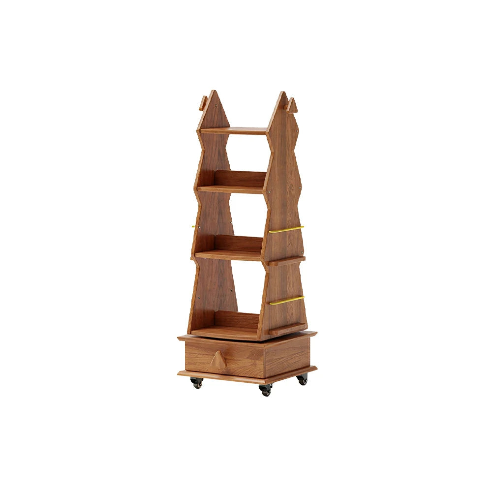 LIVARA Children’s Rotating Bookshelf Multi Layer Solid Wood Storage Shelf for Kids Room & Reading Corner - Cherry