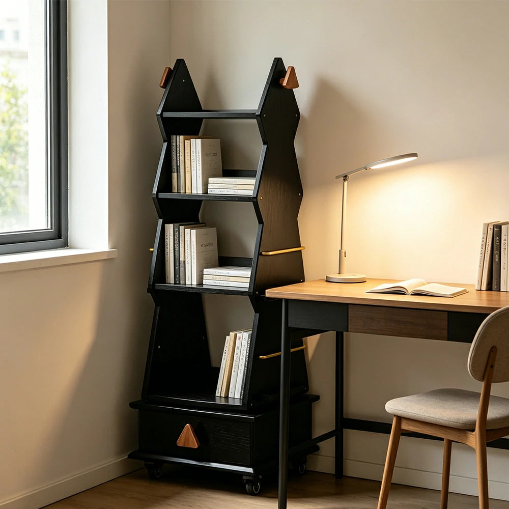 LIVARA Children’s Rotating Bookshelf Multi Layer Solid Wood Storage Shelf for Kids Room & Reading Corner - Black