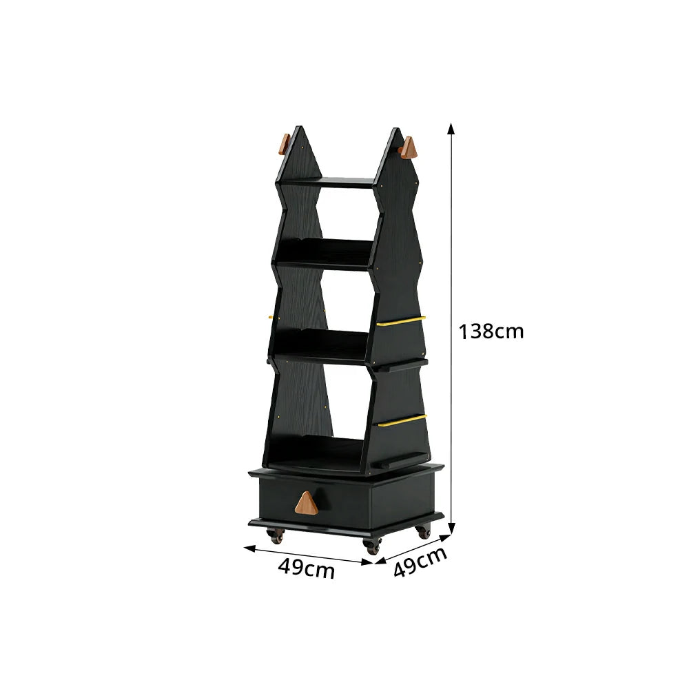 LIVARA Children’s Rotating Bookshelf Multi Layer Solid Wood Storage Shelf for Kids Room & Reading Corner - Black