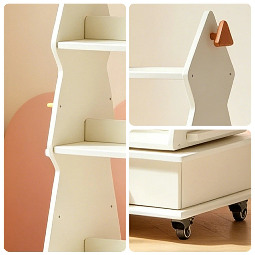 LIVARA Children’s Rotating Bookshelf Multi Layer Solid Wood Storage Shelf for Kids Room & Reading Corner - White