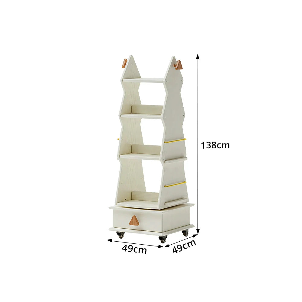 LIVARA Children’s Rotating Bookshelf Multi Layer Solid Wood Storage Shelf for Kids Room & Reading Corner - White