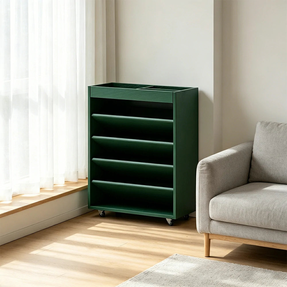LIVARA Rolling Storage Cabinet Layered Solid Wood Organizer for Small Spaces Living Room & Bedroom - Green