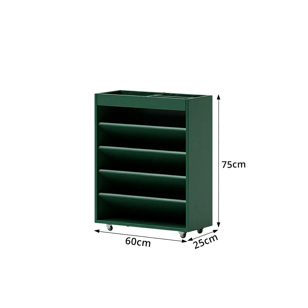 LIVARA Rolling Storage Cabinet Layered Solid Wood Organizer for Small Spaces Living Room & Bedroom - Green