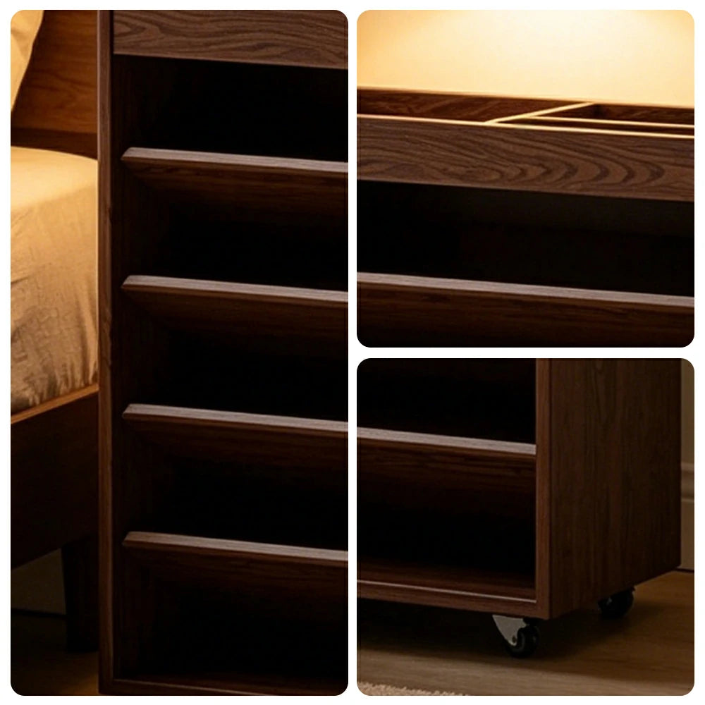 LIVARA Rolling Storage Cabinet Layered Solid Wood Organizer for Small Spaces Living Room & Bedroom - Walnut