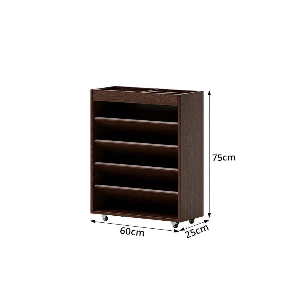 LIVARA Rolling Storage Cabinet Layered Solid Wood Organizer for Small Spaces Living Room & Bedroom - Walnut