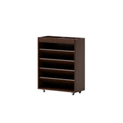 LIVARA Rolling Storage Cabinet Layered Solid Wood Organizer for Small Spaces Living Room & Bedroom - Walnut