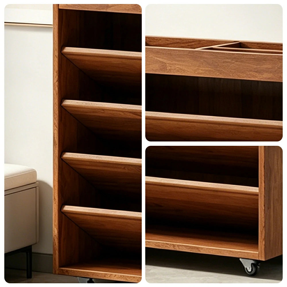 LIVARA Rolling Storage Cabinet Layered Solid Wood Organizer for Small Spaces Living Room & Bedroom - Cherry