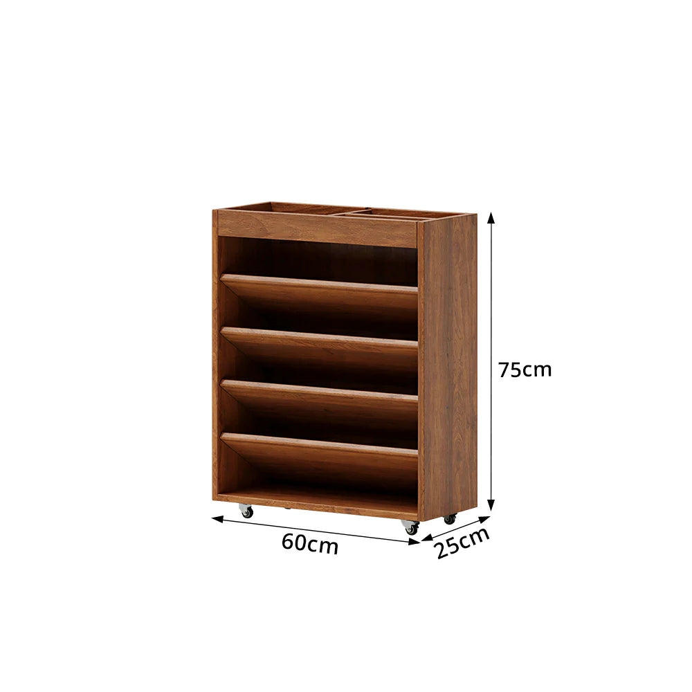 LIVARA Rolling Storage Cabinet Layered Solid Wood Organizer for Small Spaces Living Room & Bedroom - Cherry