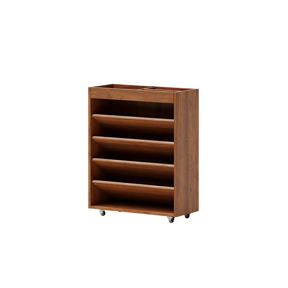 LIVARA Rolling Storage Cabinet Layered Solid Wood Organizer for Small Spaces Living Room & Bedroom - Cherry